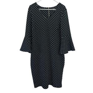 MSK Women's Large Black White Polka Dot Shift Dress w/ Flutter Sleeves Formal